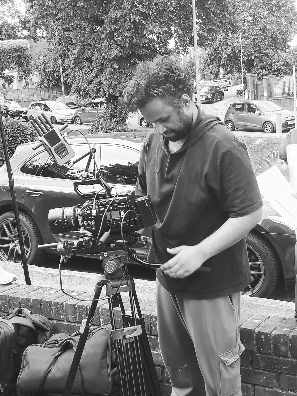 Prakhar Gautam working with a cinema camera outdoors